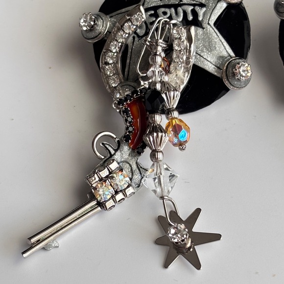 Vintage Lunch at the Ritz Deputy Badge Gun Pierced Earrings